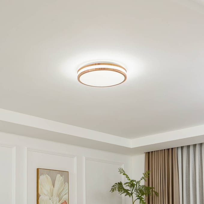 Lindby LED plafondlamp Emiva, Ø 40 cm, licht hout, CCT