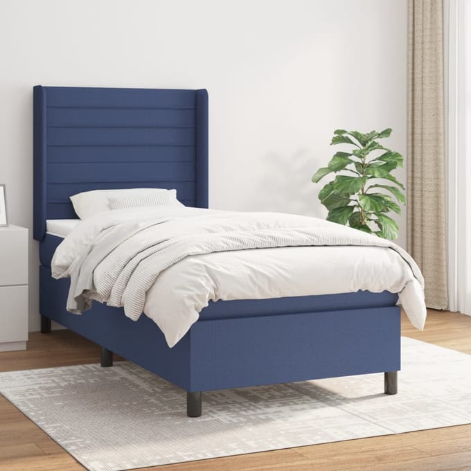 vidaXL - Boxspring - met - matras - stof - blauw - 80x200 - cm