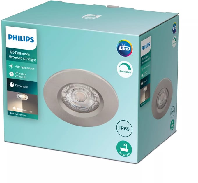 Philips Dive badkamerinbouwspot - 1-lichts - nikkel