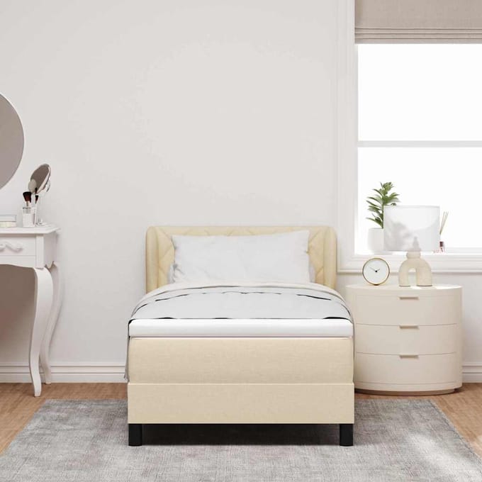 vidaXL - Boxspring - bed - met - hoofdeinde - Crème - 90 - x - 200 - cm - Stof