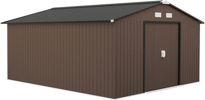 Outsunny-Gerätehaus-Stahl-386L x 340B x 200H cm-Braun