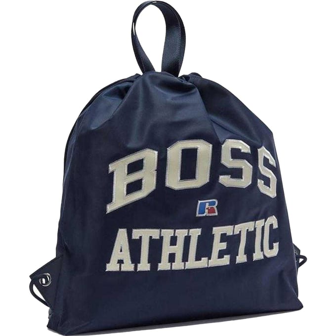 Boss Atletische trekkoordtas met leren rand (Marine)