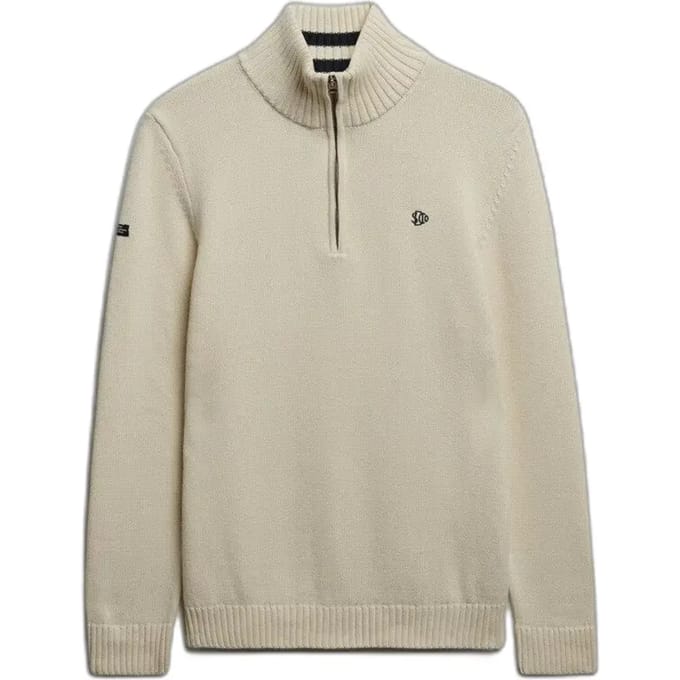 Superdry trui creme half zip katoen gebreid met boord