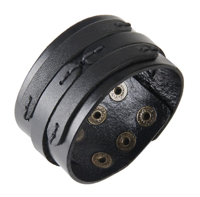 Brede Leren Armband – Armband Heren - Stitched - Black