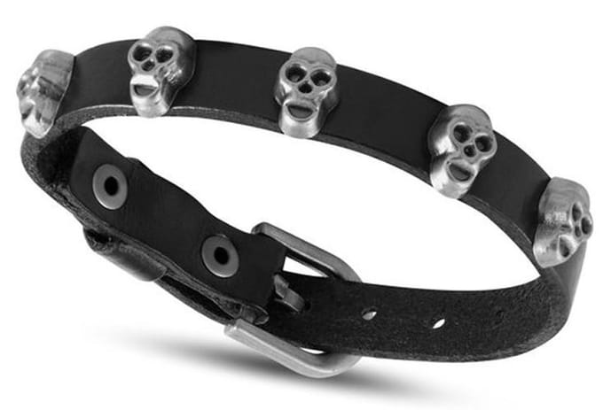 Amanto Armband Farham A - Leer - Doodskop - 12mm - Aanpasbaar (max.26cm)