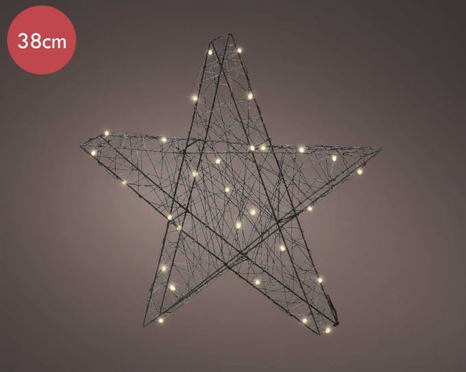 Metalen 3D kerstster zwart op batterij met 30 micro LED lampjes - 38CM