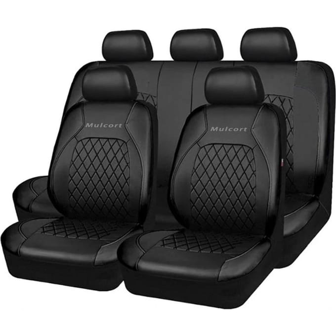 Mulcort 9-delige autostoelhoes PU-leer Universele stoelbeschermer Volledige set auto-interieur zwart