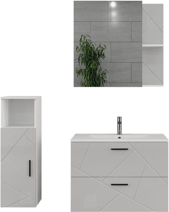 Vicco Badkamermeubelset Irma, Wit/Wit Hoogglans, 4-delig