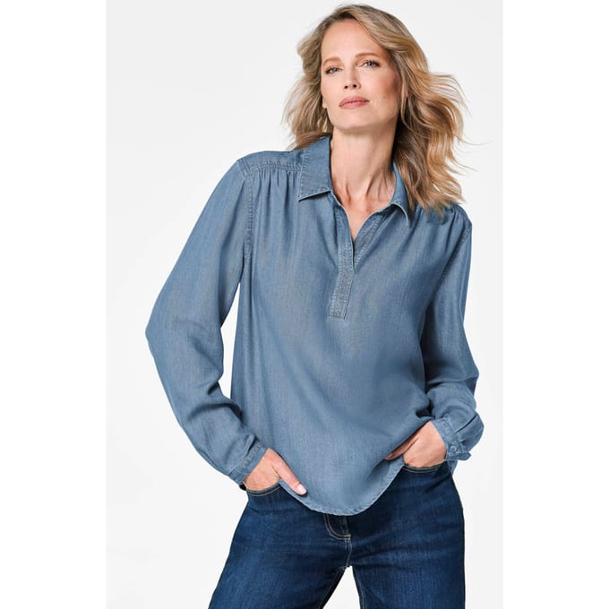 Denim blouse van Tencel - blauw - Gr. 48 van Goldner Fashion