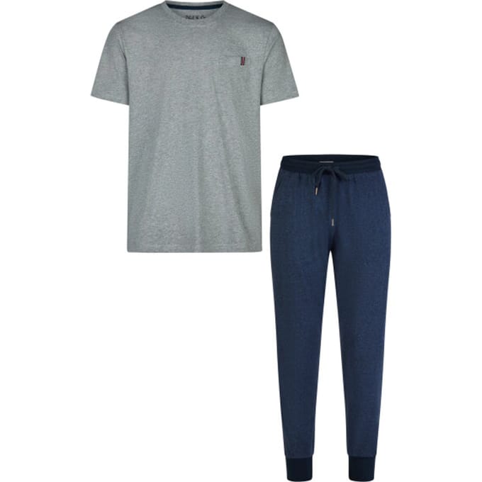 Phil & Co Essential Heren Pyjama Set Korte Mouw Grijs/Blauw - Maat M