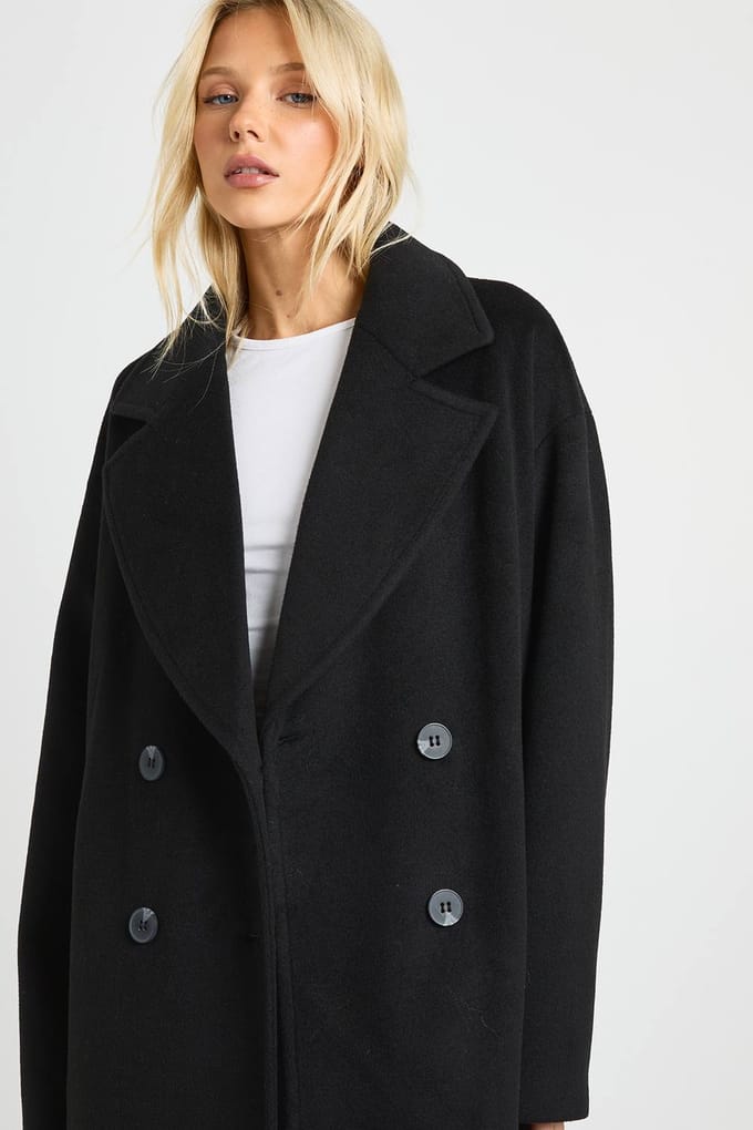boohoo Dames Dubbelzijdig gespendeerde wol-look jas | Zwart | Maat: 38