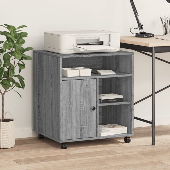 vidaXL - Printerkastje - met - wielen - 60x50x67 - cm - grijs - sonoma - eikenkleur