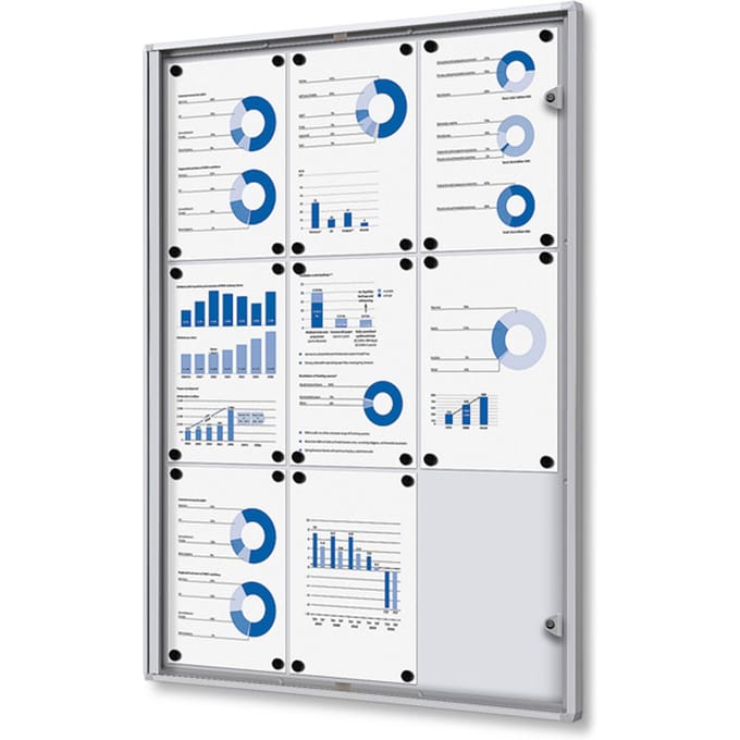 Vitrinebord Quantore voor binnen 9x A4 zilver