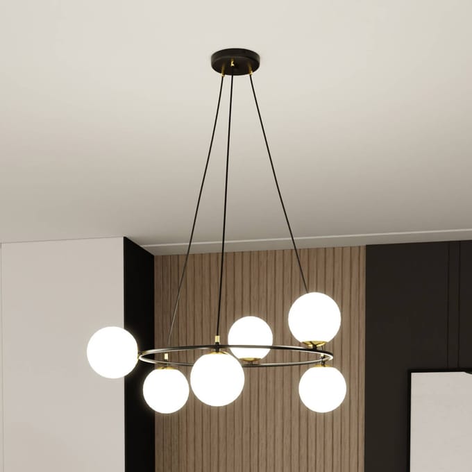 Euluna Hanglamp Glassy 6-lamps, rond, glas opaal