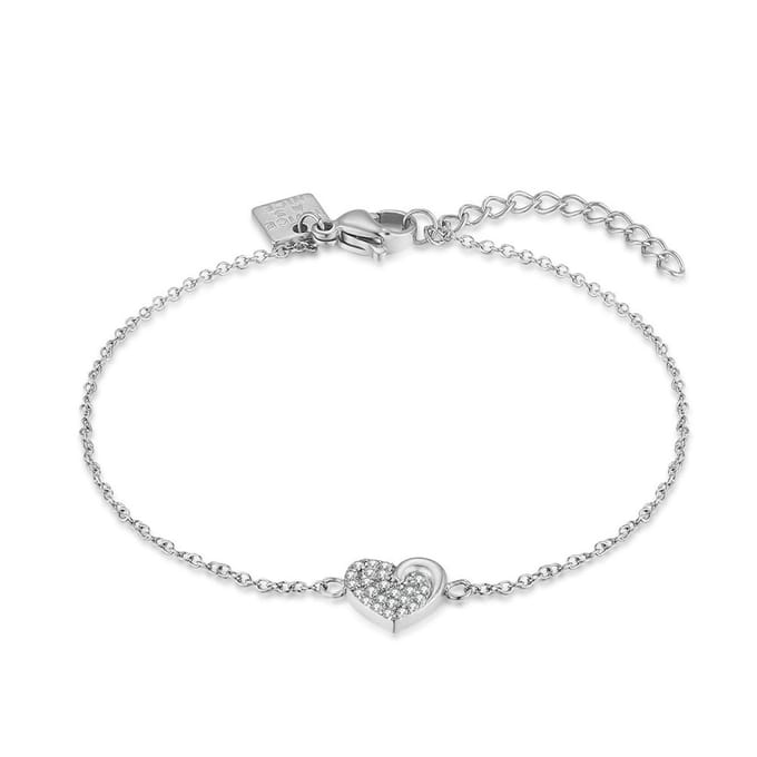 Twice As Nice Armband in edelstaal, hart met steentjes 16cm+3cm