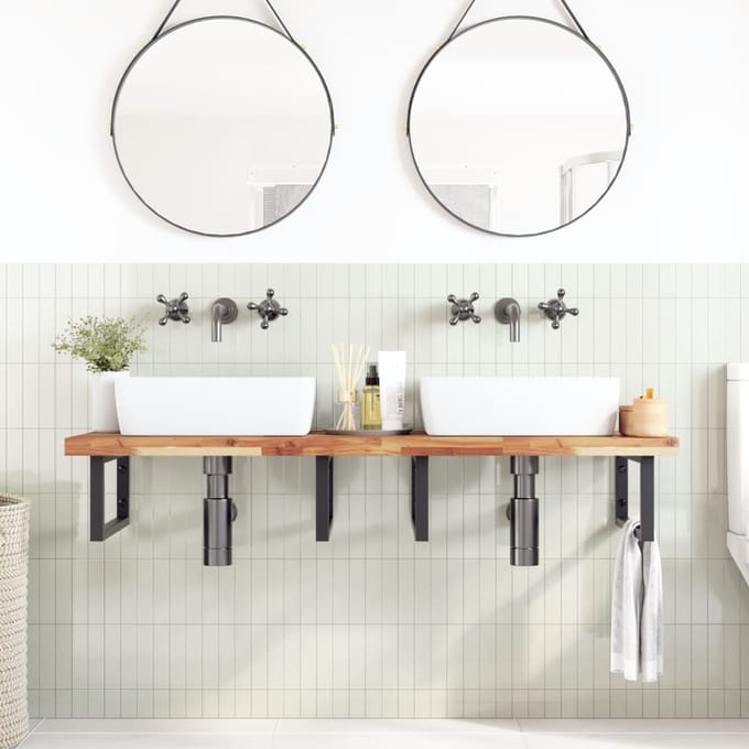 vidaXL - Badkamer - wandschap - staal - en - massief - acaciahout