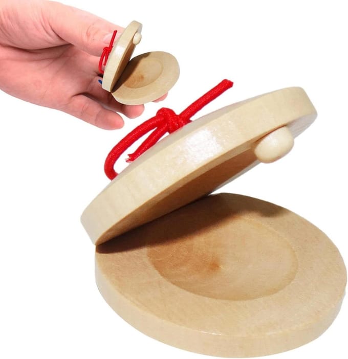 Houten Castagnetten - Spaanse Percussie - Muziek Leren - Stevige Houtconstructie - 5.5 cm - Houtkleur