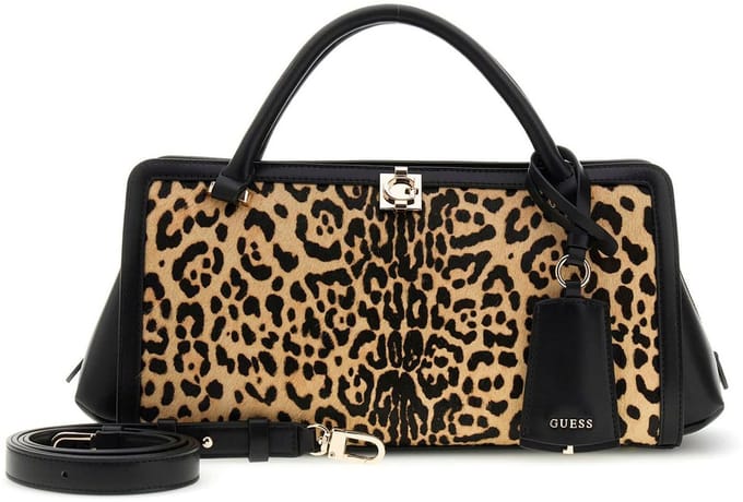 GUESS Leren schoudertas handtas Audrey Girlfriend Satchel Leopard veelkleurig