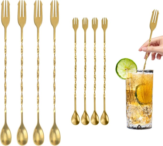 Bar Lepels - Cocktail Roer - Drankjes Mixen - Dubbelzijdig Ontwerp - 26 & 32 cm - Goud