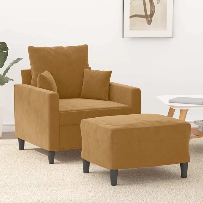 vidaXL - Fauteuil - met - voetenbank - 60 - cm - fluweel - bruin