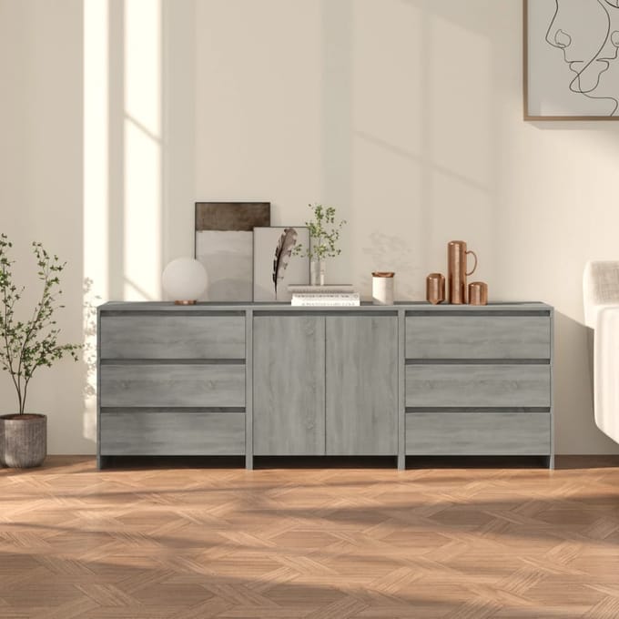 vidaXL - 3 - st - Dressoirs - bewerkt - hout - grijs - sonoma - eikenkleurig