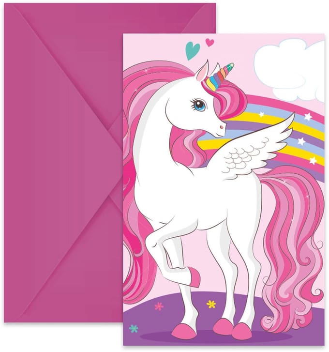 Globos Invitations and Envelopes FSC Unicorn Rainbow Colors 6 pcs.