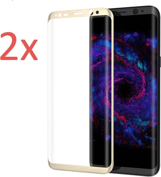 2x Screenprotector geschikt voor Samsung Galaxy S8 - Edged (3D) Tempered Glass Screenprotector Goud 9H (Gehard Glas Screen Protector)