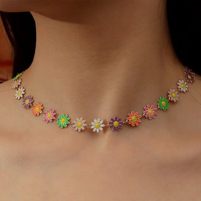 Ketting bloemen - Korte ketting - Choker - Bloemetjes - Kleurig