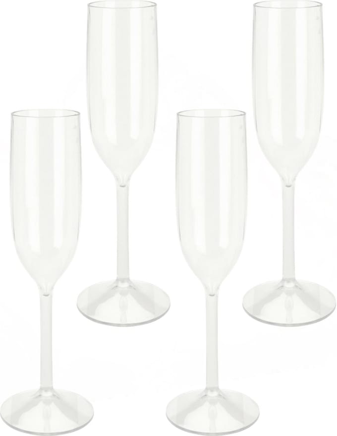Excellent Houseware Prosecco/Champagneglazen - 4x - transparant - kunststof - 165 ml