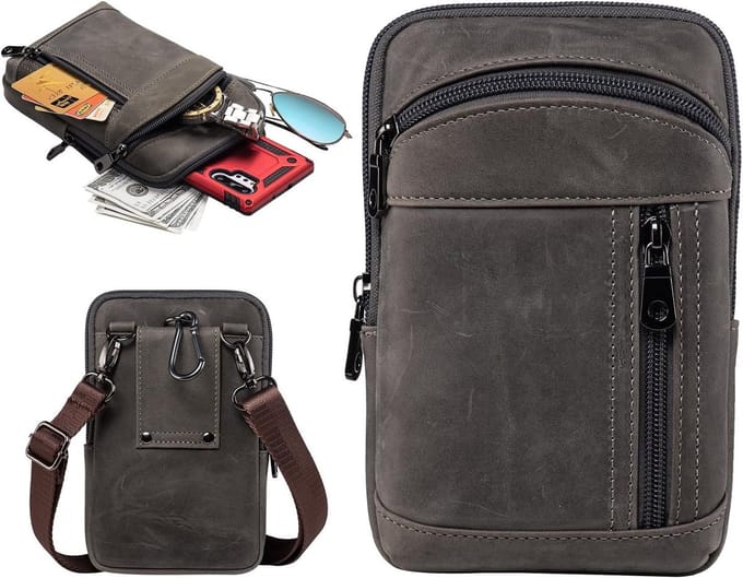 Stijlvolle Leren Schoudertas voor Mannen, Compacte Mobiele Telefoon Tas, Handige Heuptas en Verticale Handtas