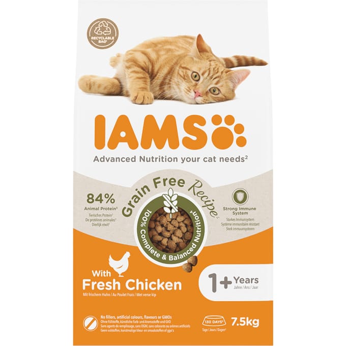 Dubbelpak: 2x7,5kg  IAMS Advanced Nutrition Graanvrij met kip droogvoer voor katten