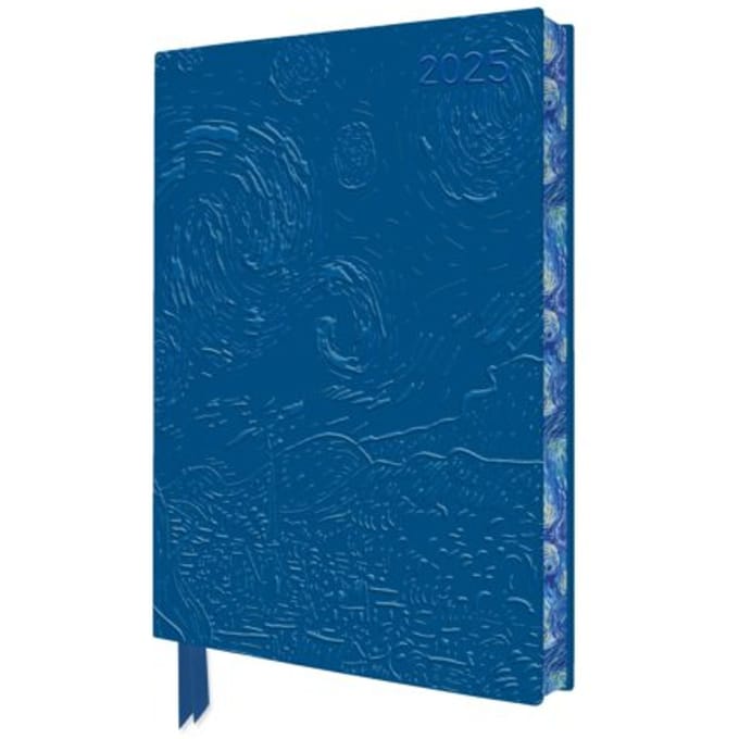 Vincent Van Gogh: The Starry Night 2025 Artisan Art Vegan Leather Diary Planner - Page To View - Flame, Tree