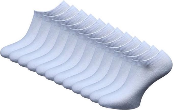 12 paar Bonanza sneakersokken - Basic - Platte Naad - Wit - 43-46