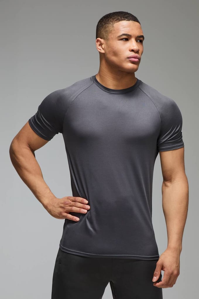 Heren Actieve Lichtgewicht Essentials Gym Regular Fit Raglan T-shirt | Charcoal | Size Medium