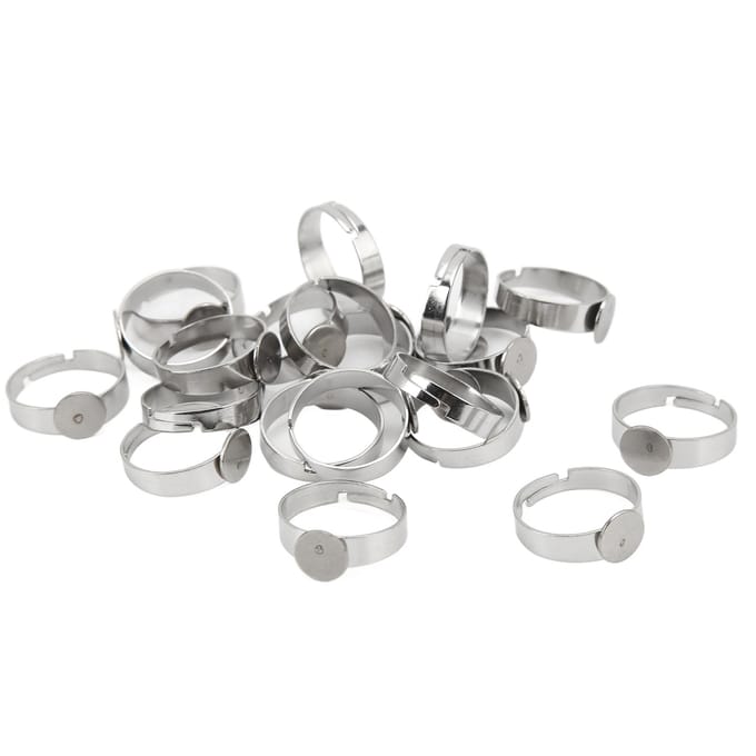 20 PCS Bague Vierge 8mm Réglable Acier Inoxydable DIY Base de Bague Plate pour Bagues DIY Bijoux DIY white