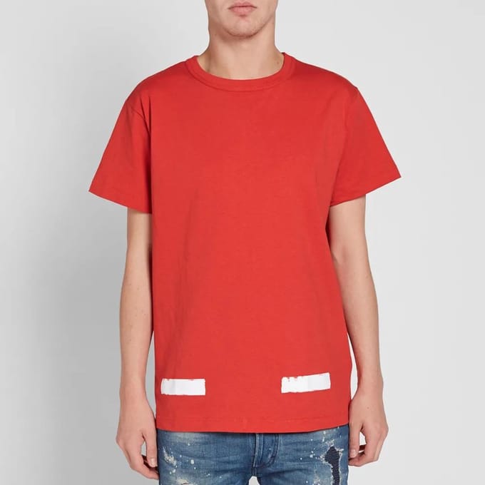 Off-White c/o Virgil Abloh Basic Gestreept Korte Mouw T-shirt Heren Tops Rood OMAA002F161850102001 XXS red