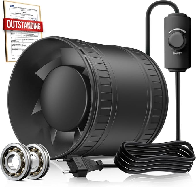 Inline Ventilator - Afzuigventilator Buis - Luchtkwaliteit Verbeteren - Regelbare Snelheid - 100 mm - Zwart