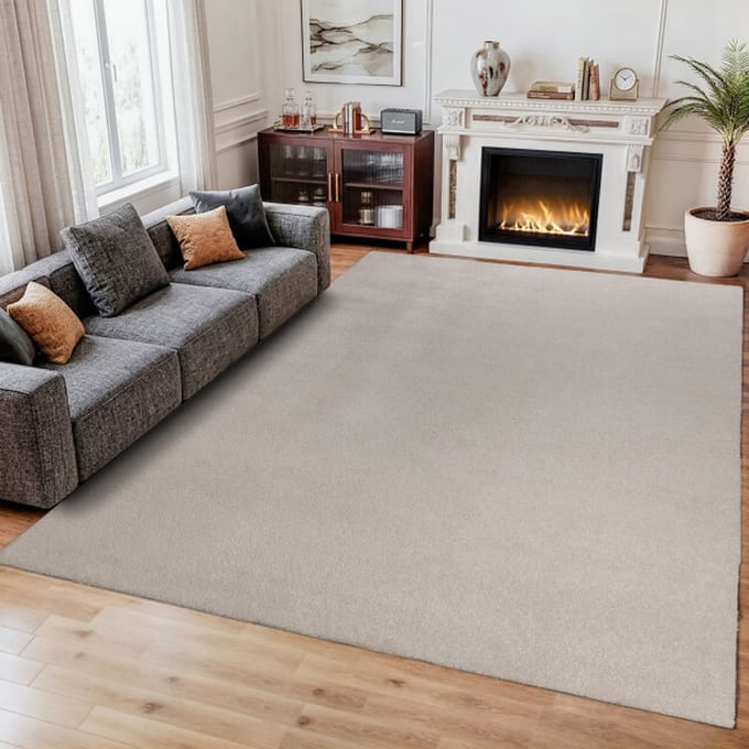 Comfy Soft - Effen Vloerkleed Wasbaar Uni Creme- 240x340 CM