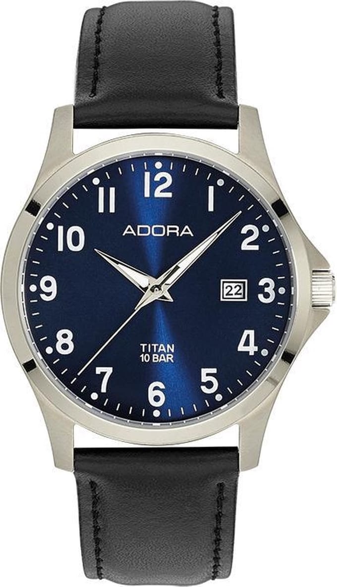 Titanium polshorloge - leren band- Adora AB6345