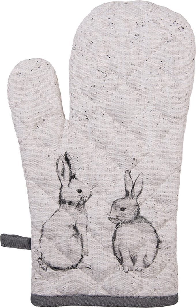 Clayre & Eef Ovenwant 18x30 cm Beige Grijs Katoen Konijn
