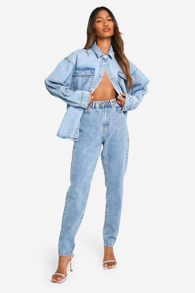 Dames Boohoo Basics Hoge Taille Slim Fit Jeans | Lichtblauw | Maat: 42
