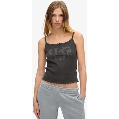 Superdry Athletic Essentials Pointelle Camitop met Print Zwart Grootte: 34-36