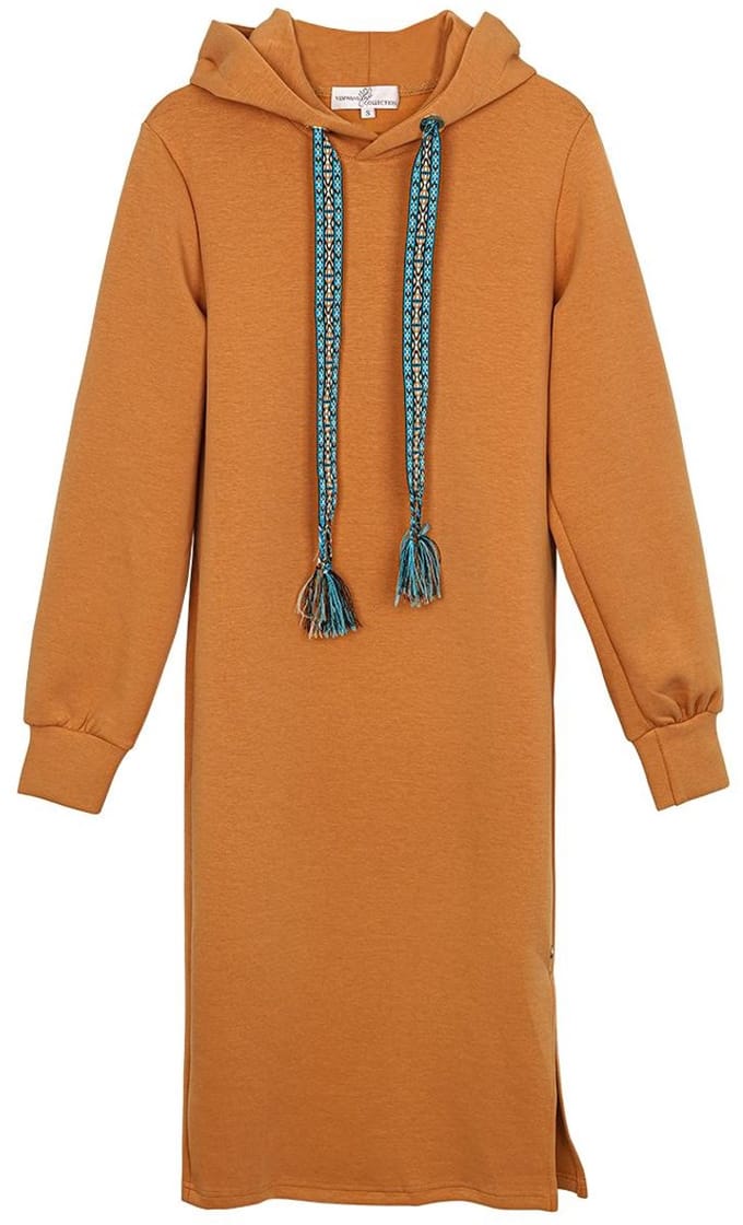 YWG - Cotton Vrouwen Midi Jurk Met Kap Lang Mouw - Maat M