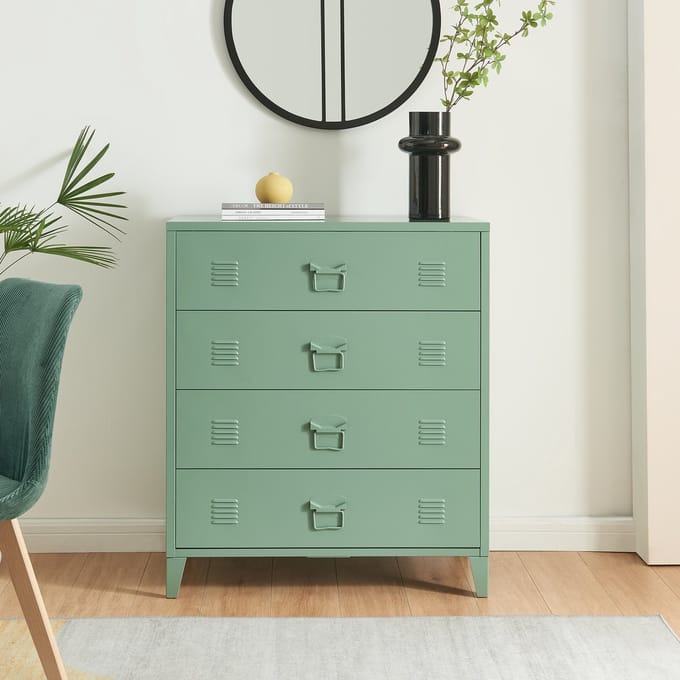 Ladekast Hämeenlinna commode met lades 92x80x40 cm groen mat [en.casa]