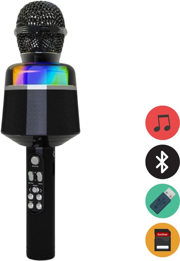 Gembird Draadloze Karaoke Microfoon met Ingebouwde Speaker – Bluetooth, LED Verlichting & Equalizer