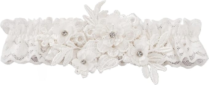 Bruids Kousenband - Bruidsaccessoire Jarretel - Bruiloft Accessorize - Kant met Strass - One Size - Ivoor