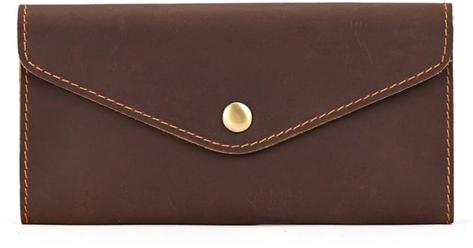 Lange portemonnee - Echt leer - Vintage klep - 18*9*2 cm - Bruin - 1 stuk