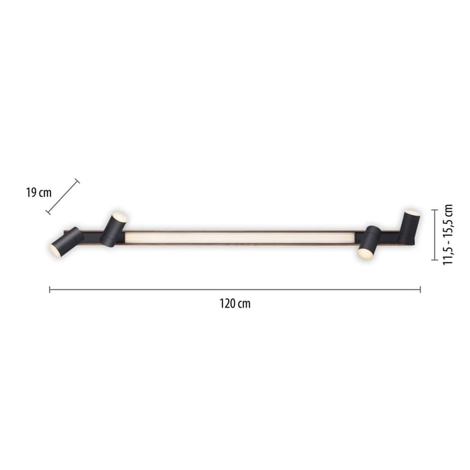LED plafondlamp PURE Lines, 120 cm, zwart, hout, afstandsbediening