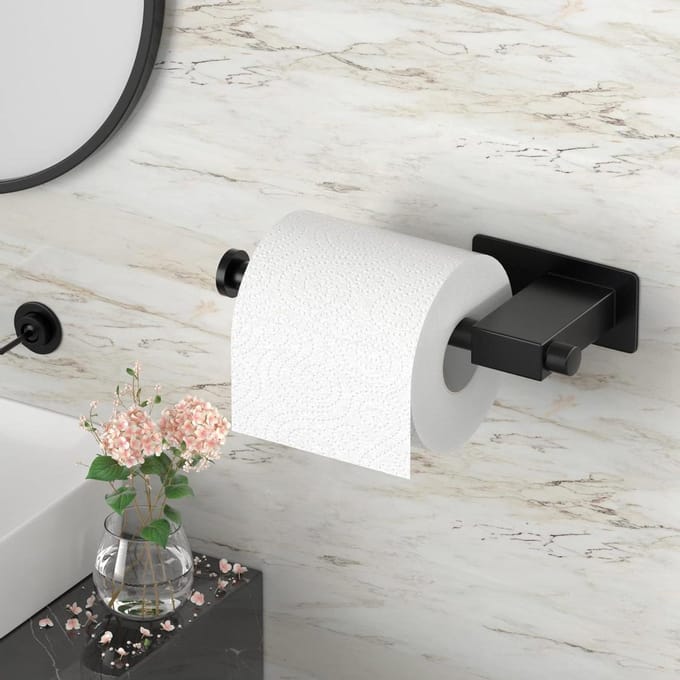 WC Rolhouder Zwart Mat Zelfklevend - Zonder boren - RVS badkameraccessoire