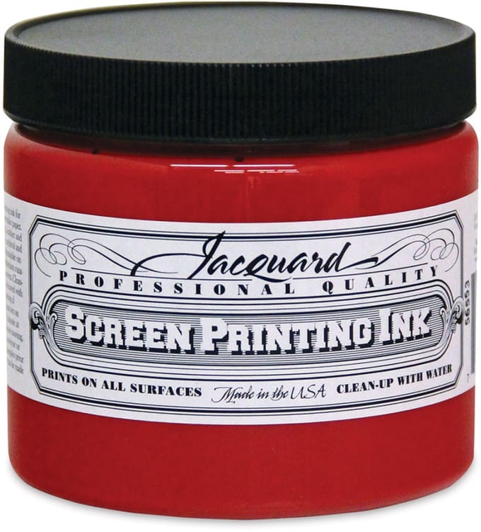 Jacquard zeefdruk inkt 470 ml rood voor textiel en papier.